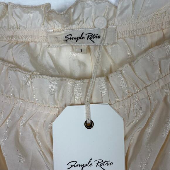 Simple Retro Long Sleeve Peplum Floral Jacquard Blouse in Apricot NWT Size Small - Picture 4 of 6